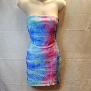 Superdown Blue and Pink Strapless Bodycon Dress